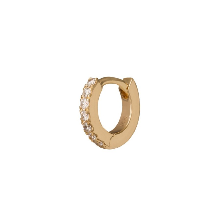 Jewelry Trouver | Half Paved Huggie 5Mm - Yellow Gold