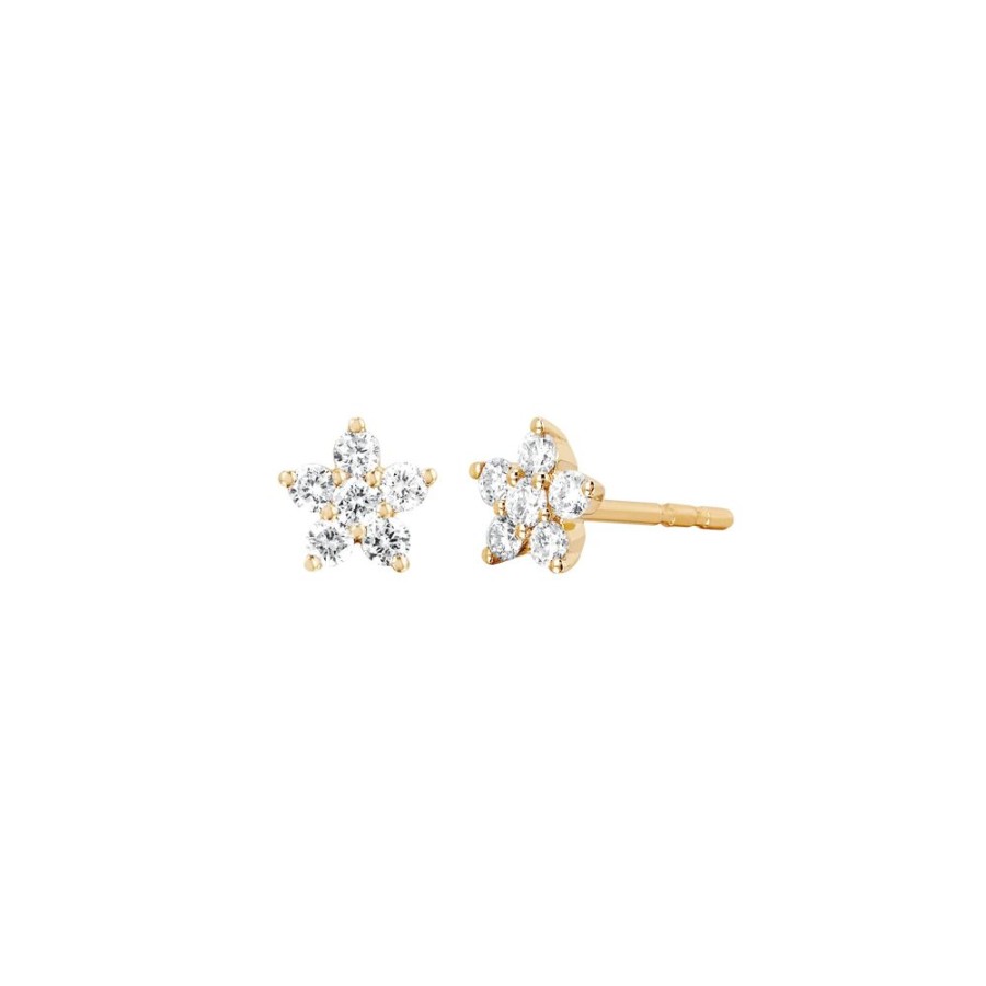 Jewelry EF Collection | Diamond Flower Studs - Yellow Gold