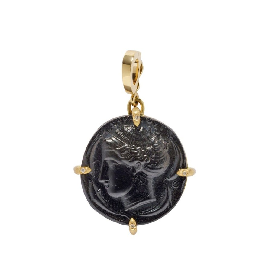 Jewelry Azlee | Black Venetian Glass Goddess Coin Charm