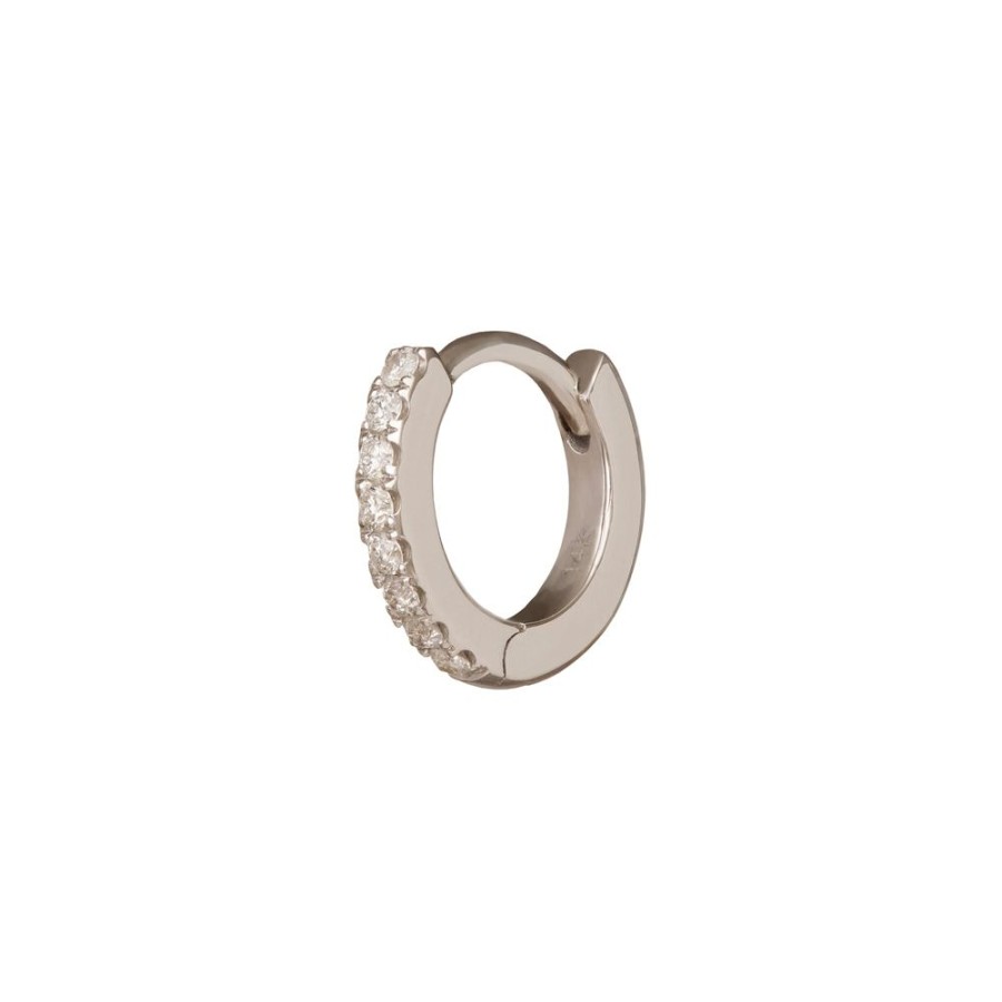 Jewelry Trouver | Half Paved Huggie 6.5Mm - White Gold