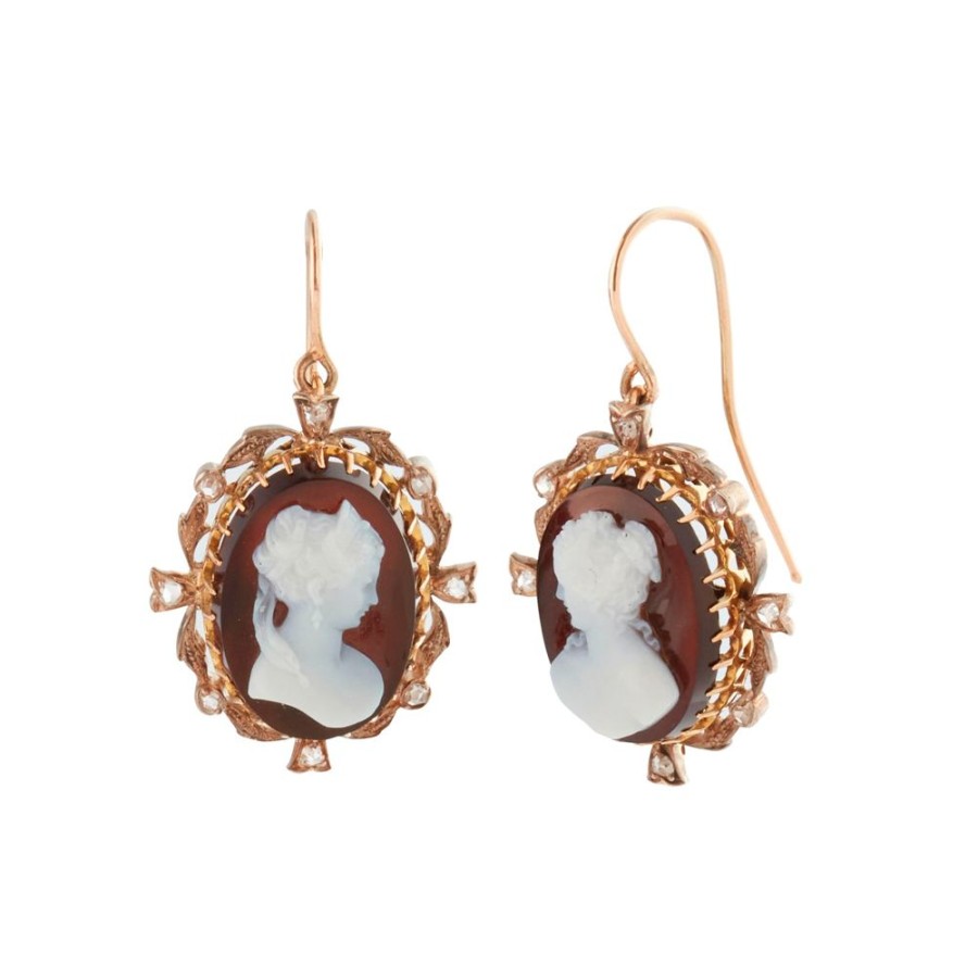 Jewelry Antique & Vintage Jewelry | White Agate Cameo Earrings