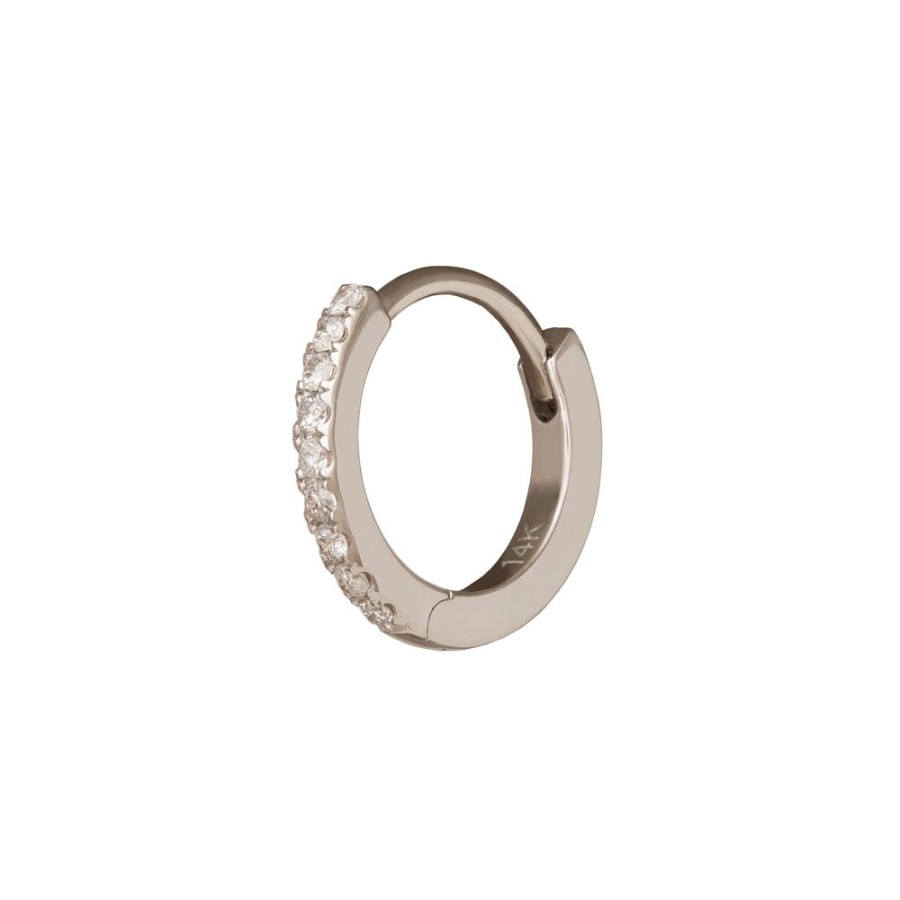 Jewelry Trouver | Half Paved Huggie 8Mm - White Gold