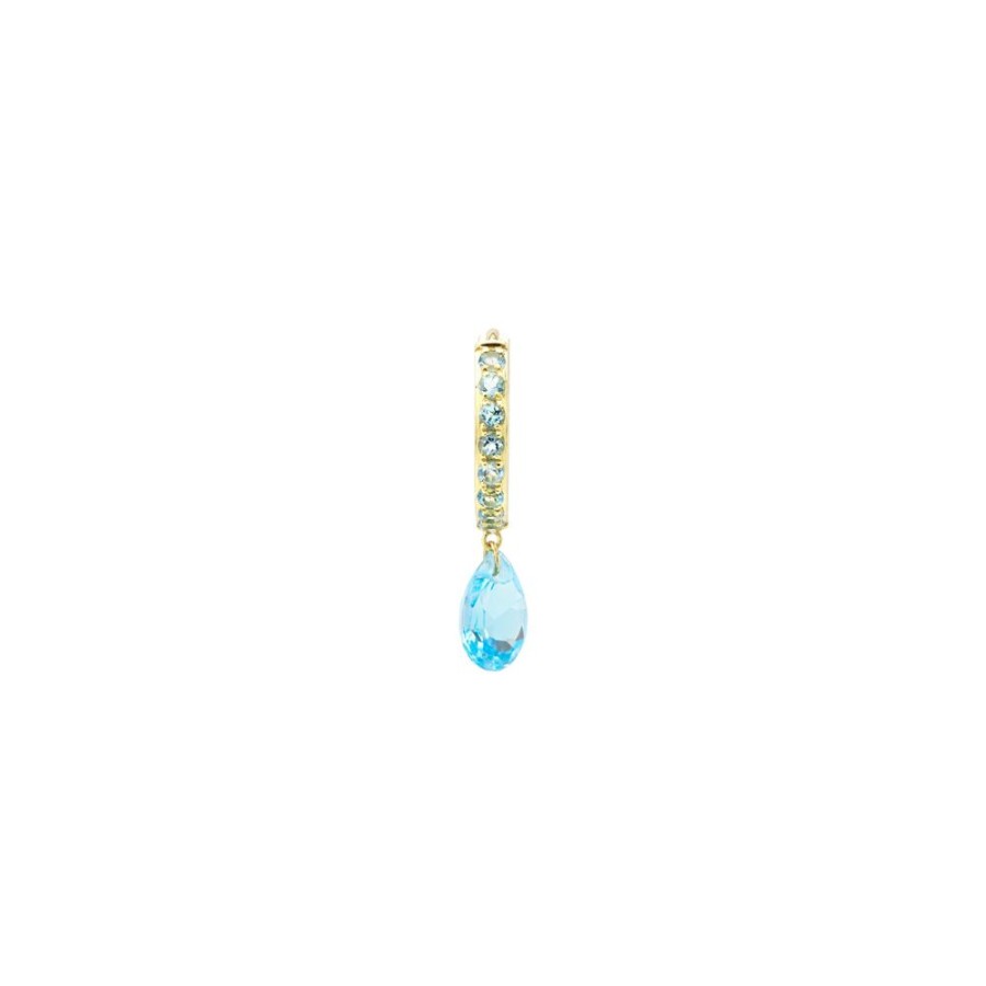 Jewelry Persée Paris | Chakras Blue Topaz Hoop Earring - Yellow Gold