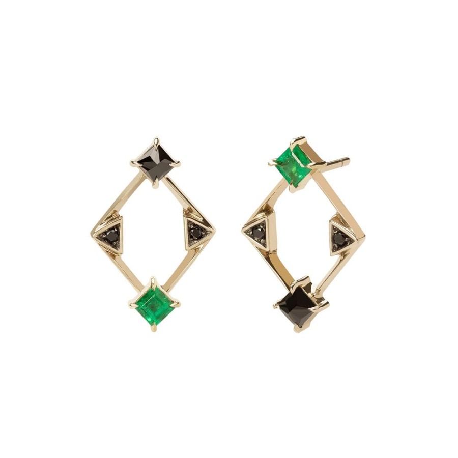 Jewelry Ara Vartanian | Flipped Emerald & Black Diamond Earrings