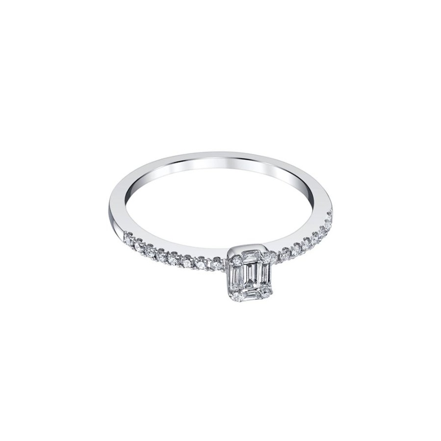 Jewelry Borgioni | Solitaire Baguette Diamond Ring - White Gold