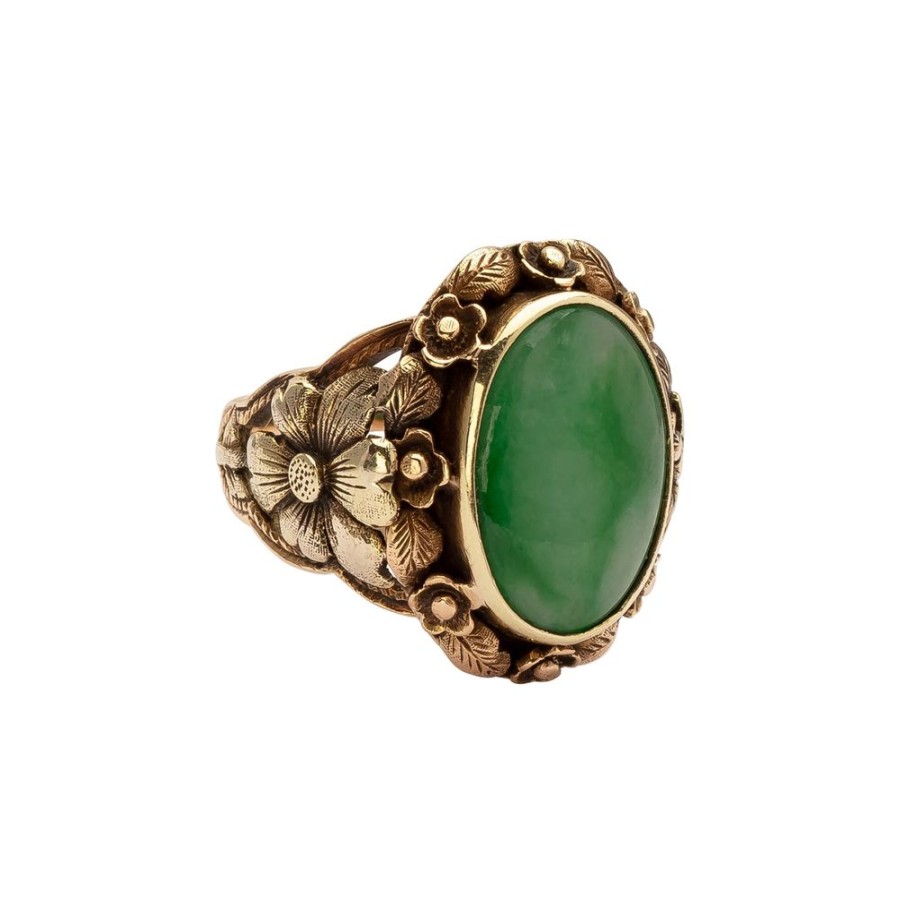 Jewelry Antique & Vintage Jewelry | Arts & Craft Jadeite Flower Motif Ring