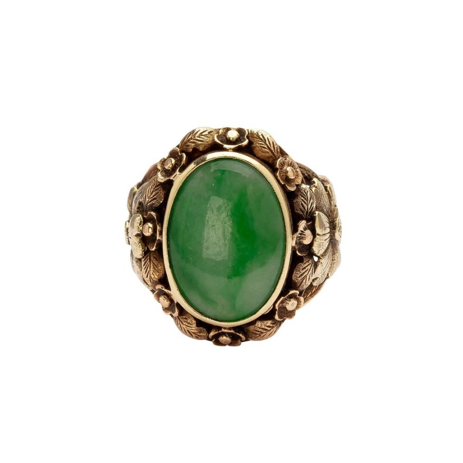 Jewelry Antique & Vintage Jewelry | Arts & Craft Jadeite Flower Motif Ring