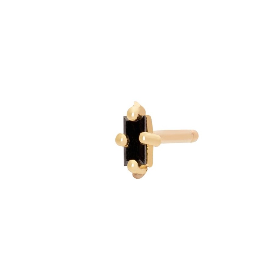 Jewelry Lizzie Mandler | Baguette Stud - Black Diamond & Yellow Gold