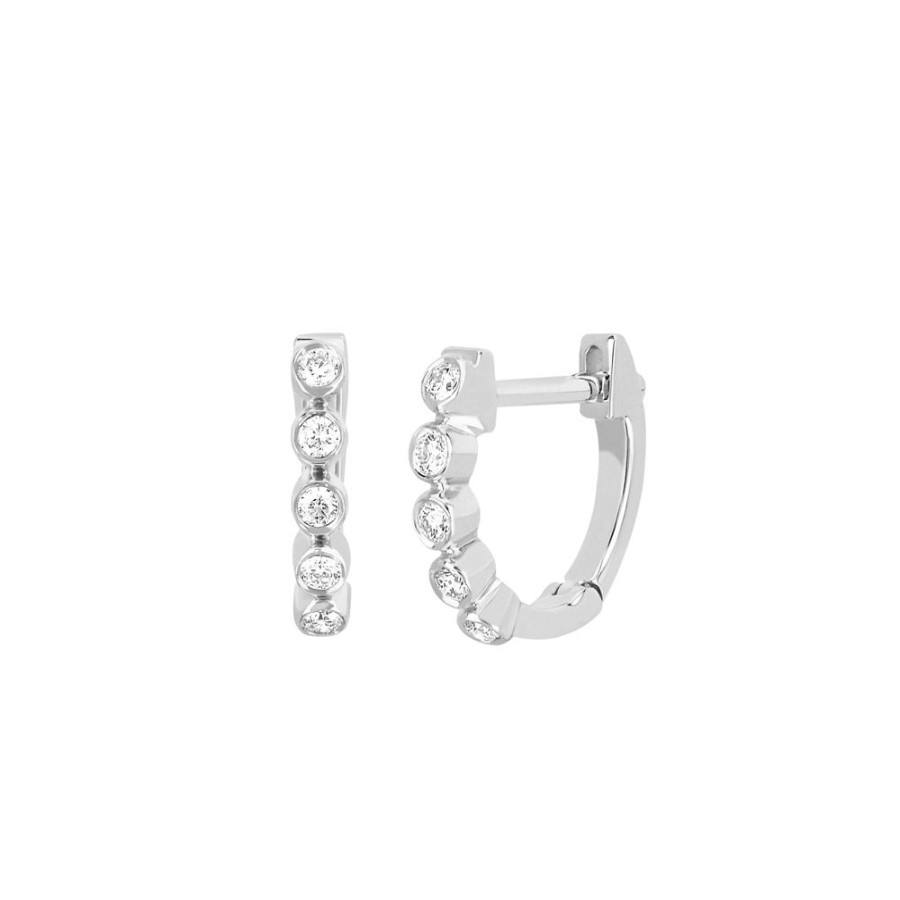 Jewelry EF Collection | Mini Diamond Bezel Huggies - White Gold