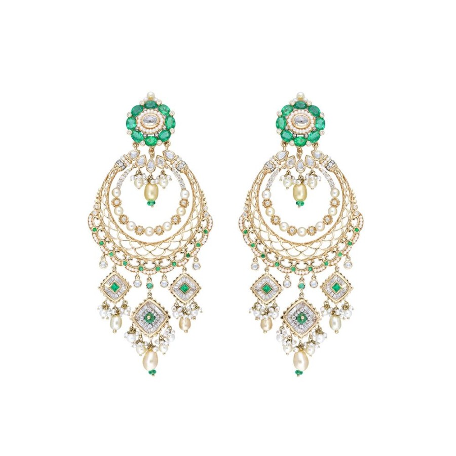 Jewelry Moksh | Jodhpur Chandelier Earrings - Emerald