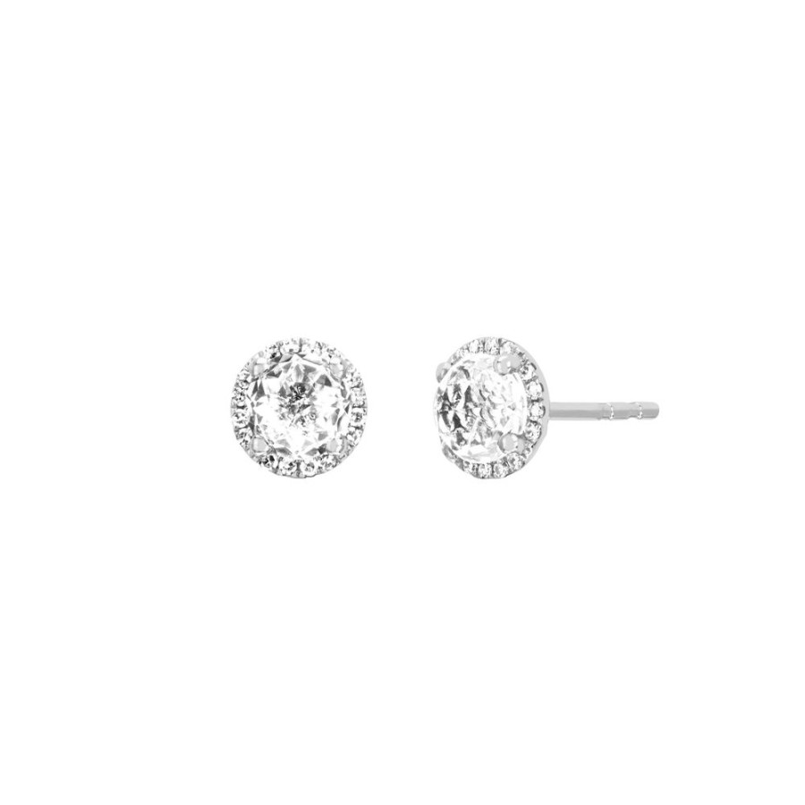 Jewelry EF Collection | Diamond & White Topaz Studs - White Gold