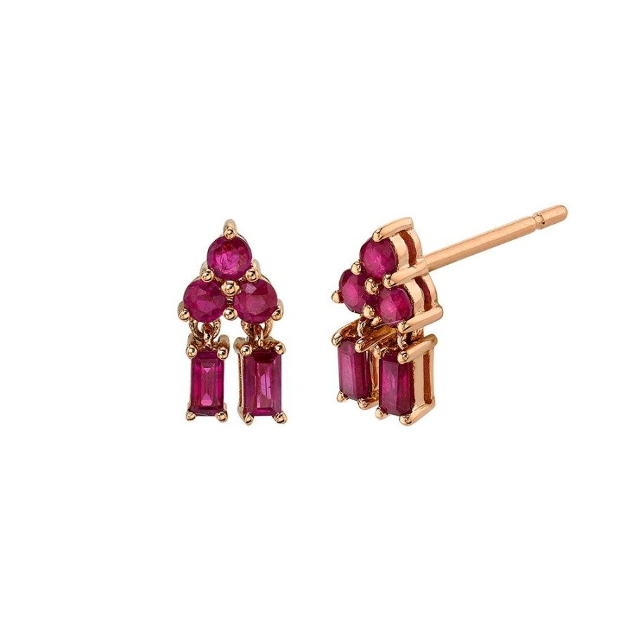 Jewelry Borgioni | Mixed Cut Black Ruby Pyramid Drop Studs - Rose Gold