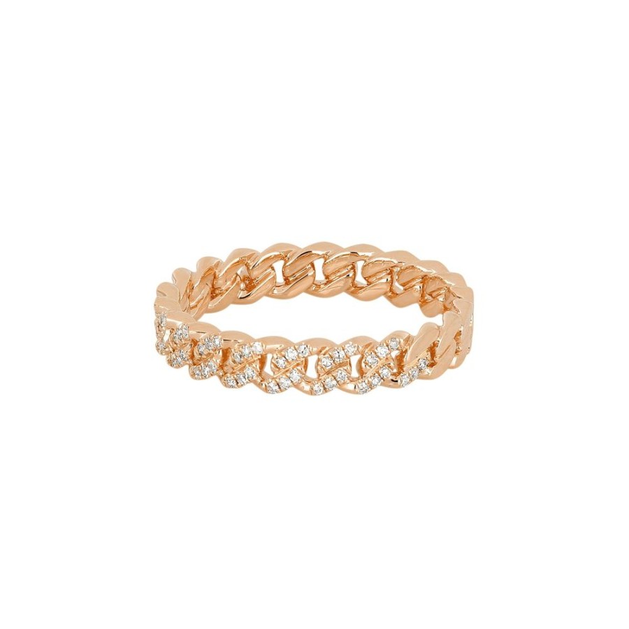 Jewelry EF Collection | Mini Curb Chain Diamond Ring - Rose Gold