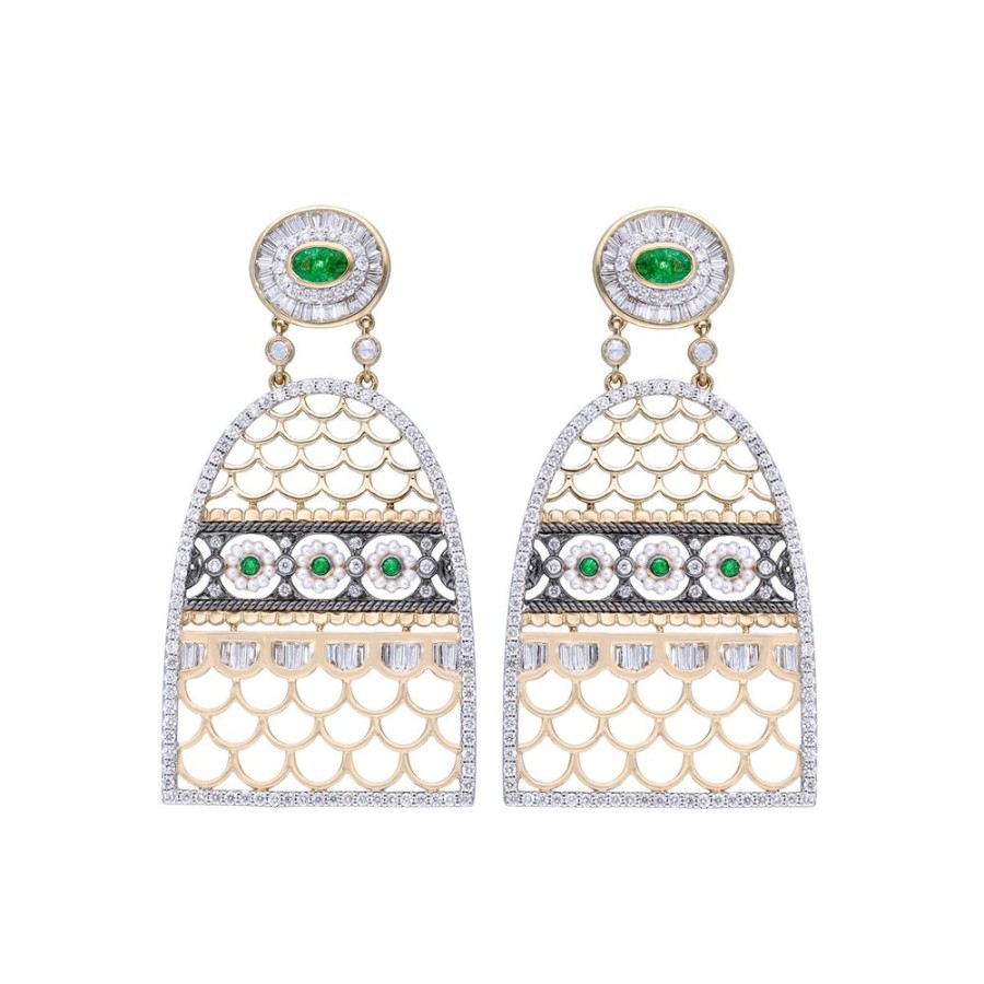 Jewelry Moksh | Round Emerald And Pearl Drop Jodhpur Earrings