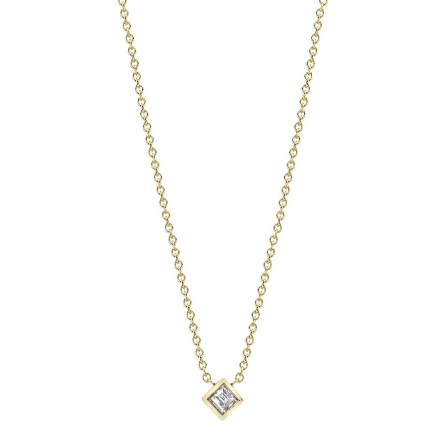 Jewelry Lizzie Mandler | Solitaire Carre Diamond Bezel Necklace