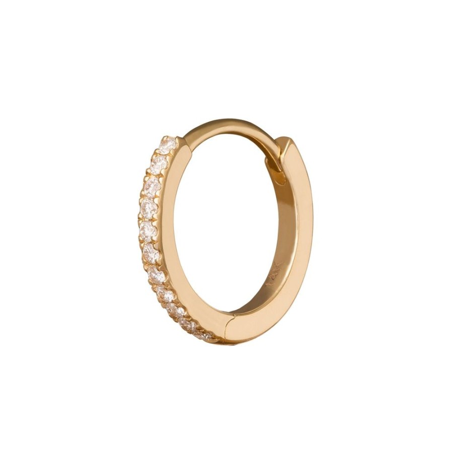 Jewelry Trouver | Half Paved Huggie 9.5Mm - Yellow Gold