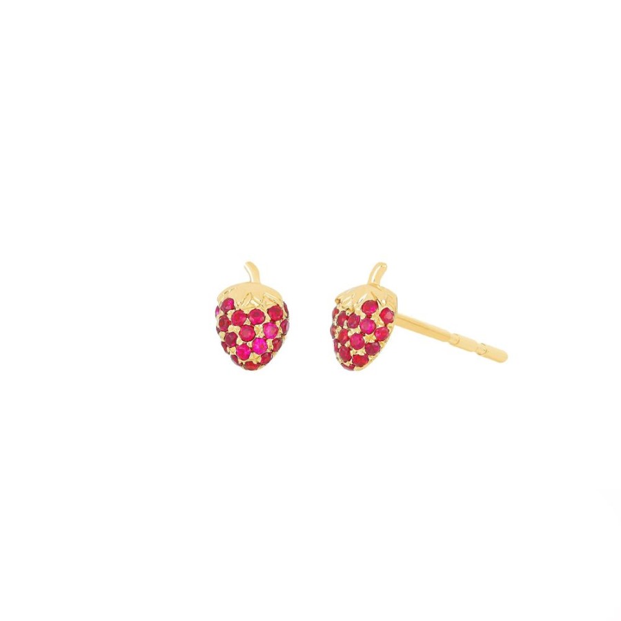 Jewelry EF Collection | Mini Strawberry Stud Earrings - Yellow Gold