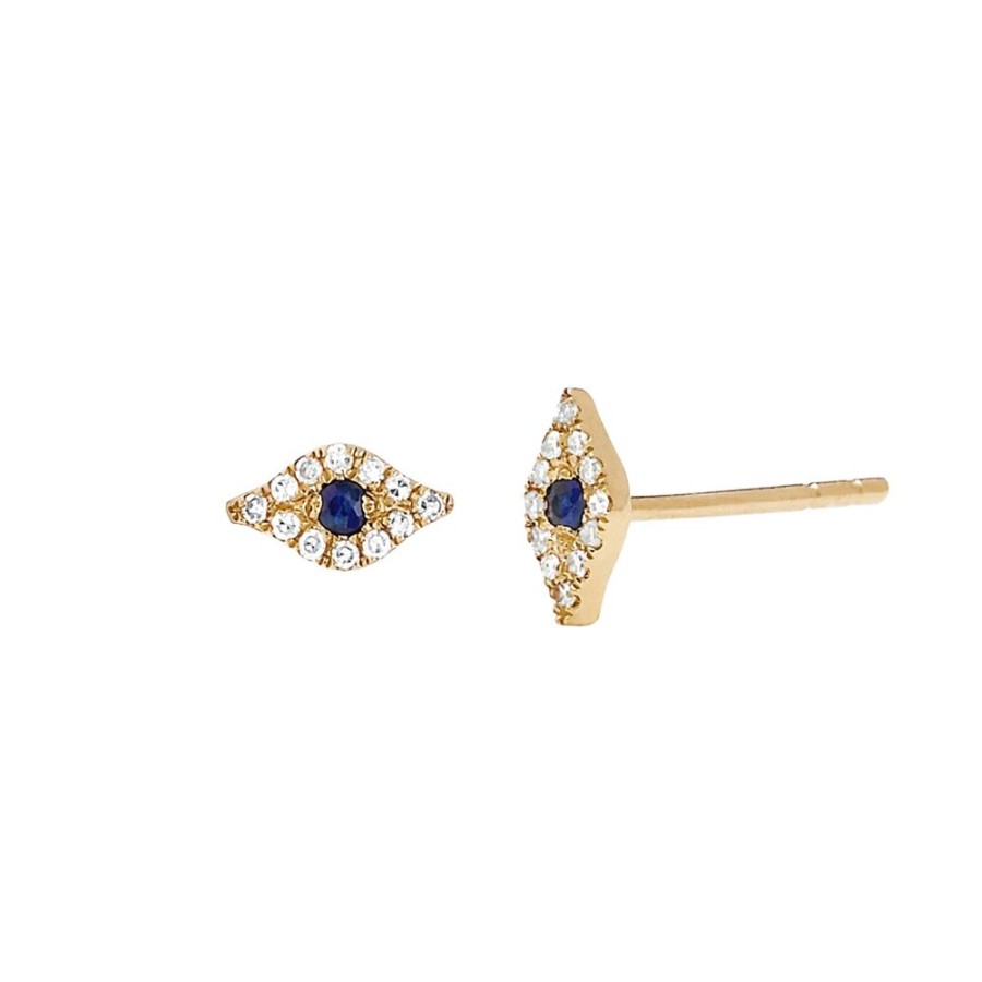 Jewelry EF Collection | Diamond Evil Eye Sapphire Studs - Yellow Gold