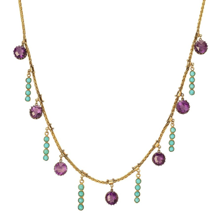 Jewelry Jenna Blake | Vintage Turquoise & Amethyst Chandelier Fringe Necklace