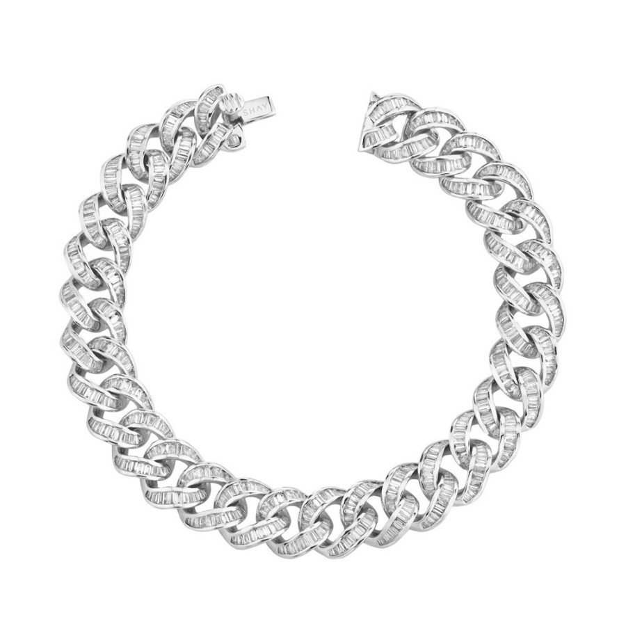 Jewelry SHAY | Essential Baguette Diamond Link Bracelet - White Gold