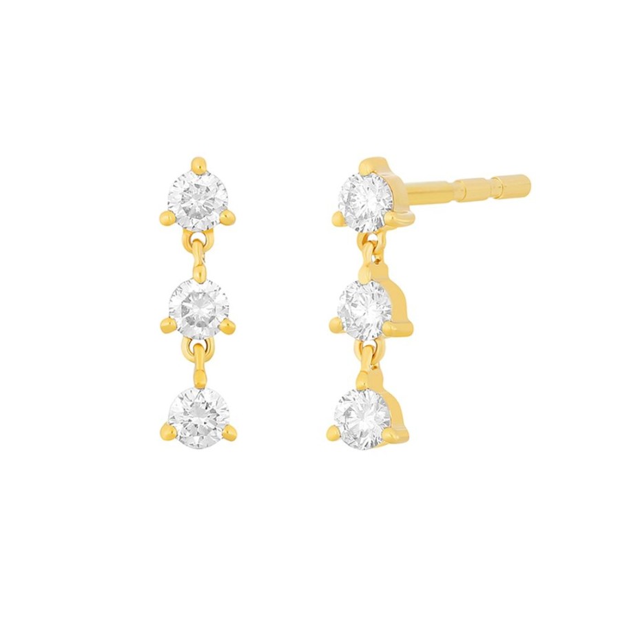 Jewelry EF Collection | Triple Prong Set Earrings - Yellow Gold