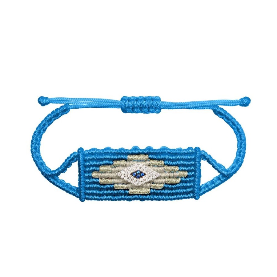 Jewelry Diane Kordas | Blue Square Evil Eye Woven Bracelet