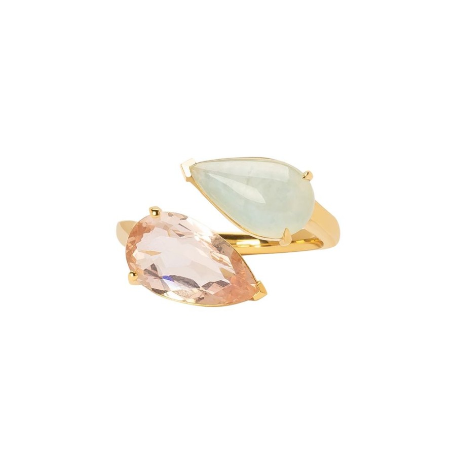 Jewelry YI Collection | Double Pear Ring - Morganite & Jade