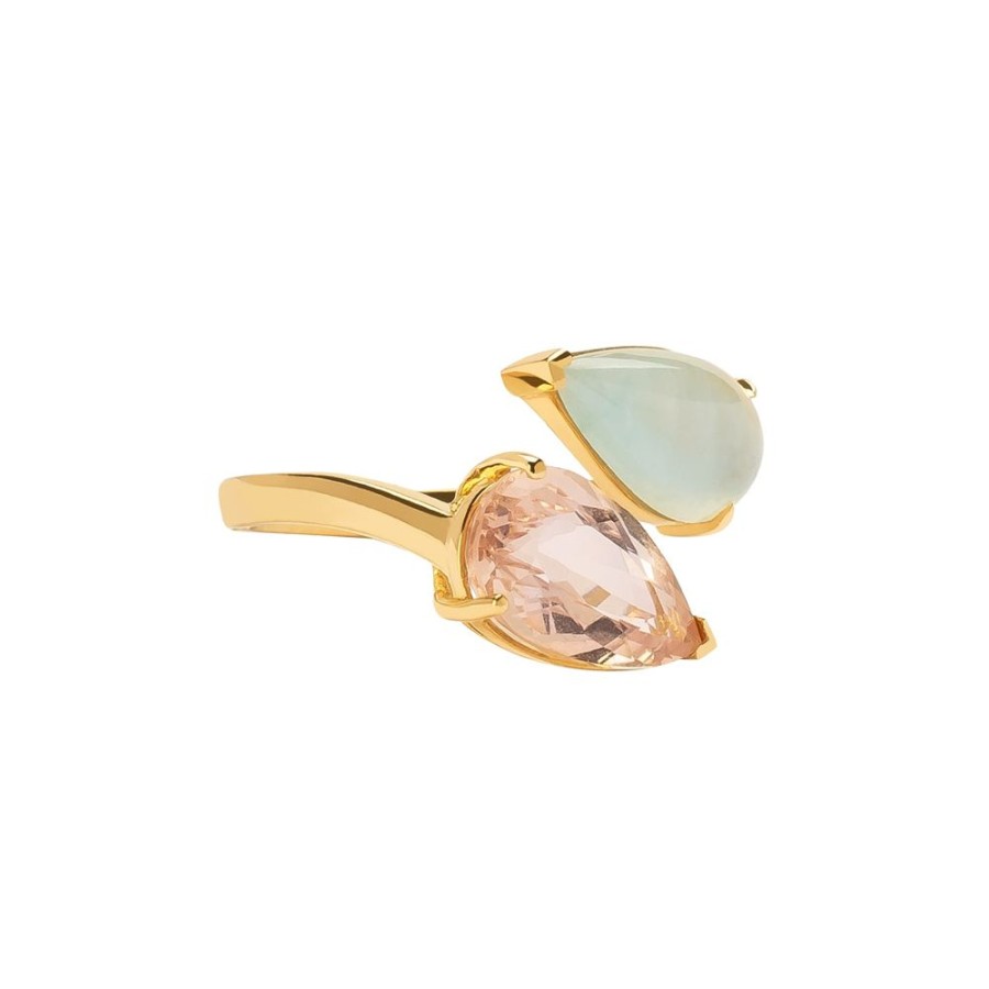 Jewelry YI Collection | Double Pear Ring - Morganite & Jade