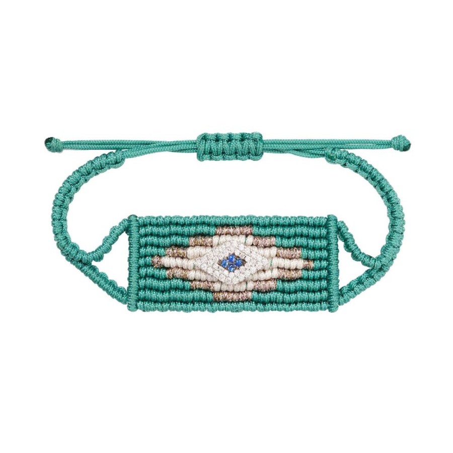 Jewelry Diane Kordas | Teal Square Evil Eye Woven Bracelet