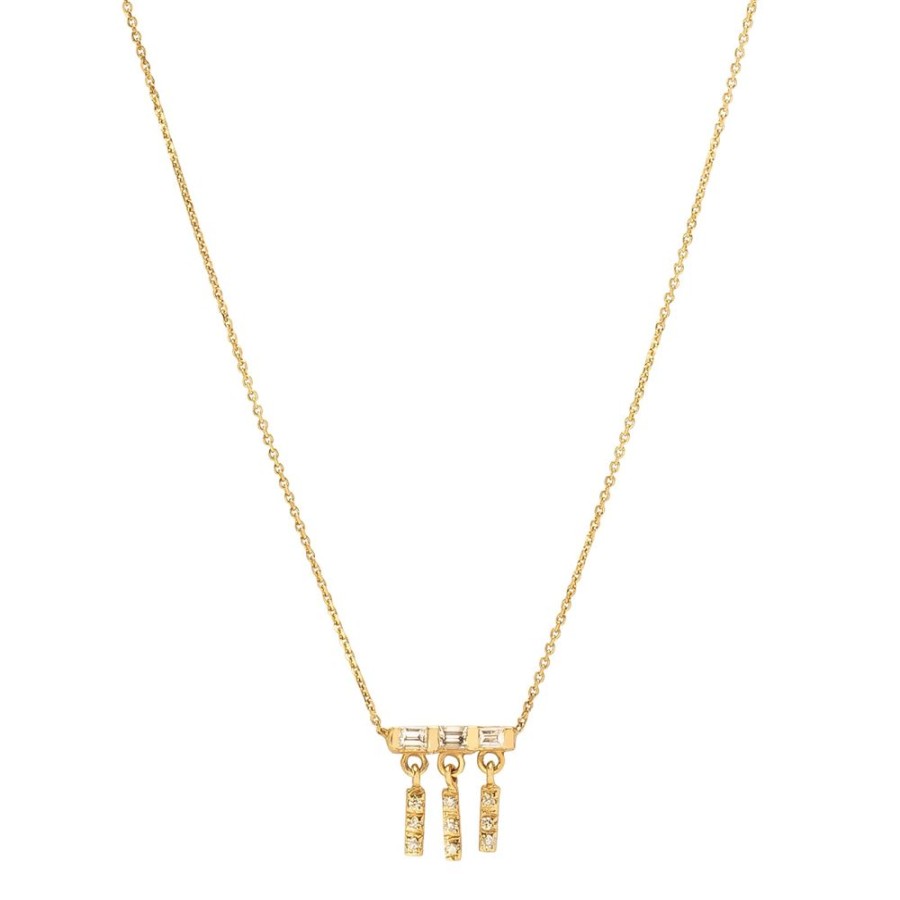 Jewelry Xiao Wang | Gravity Triple Hanging Baguette Diamond Bar Necklace