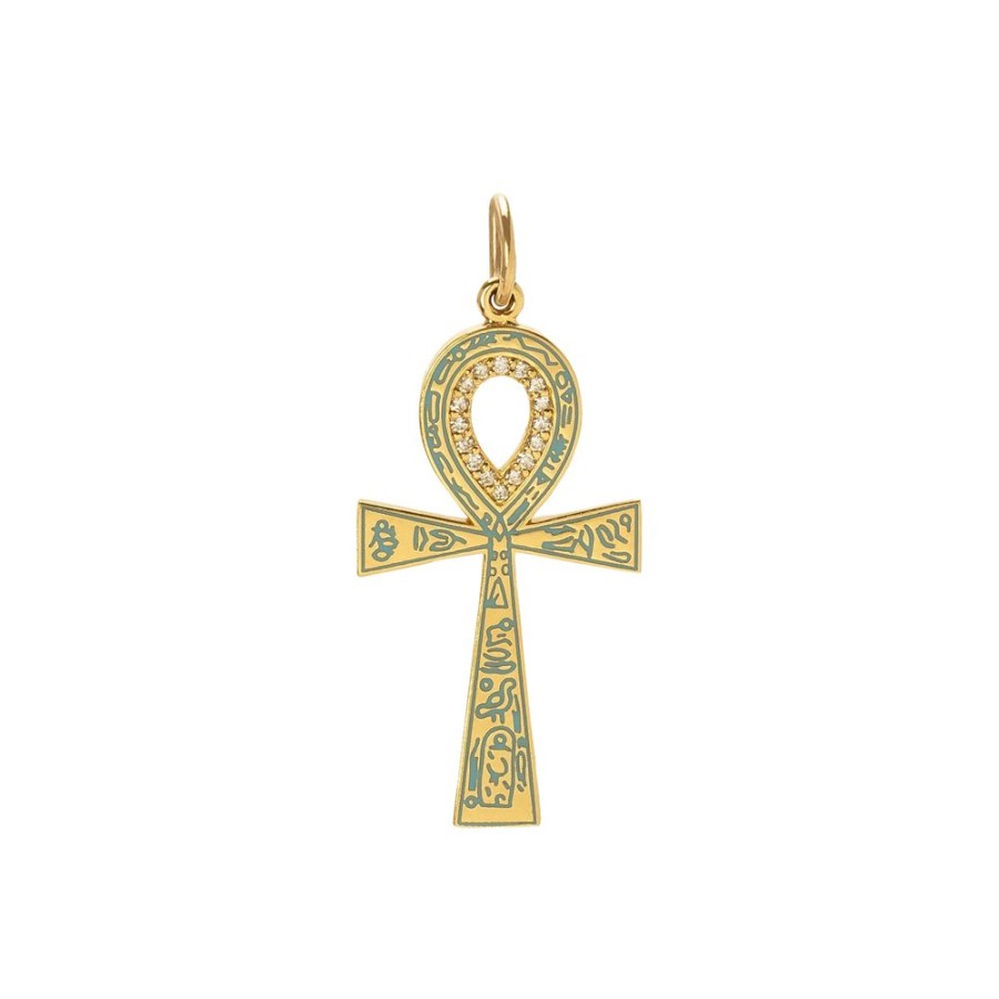 Jewelry Colette | Green Enamel Cross Diamond Charm