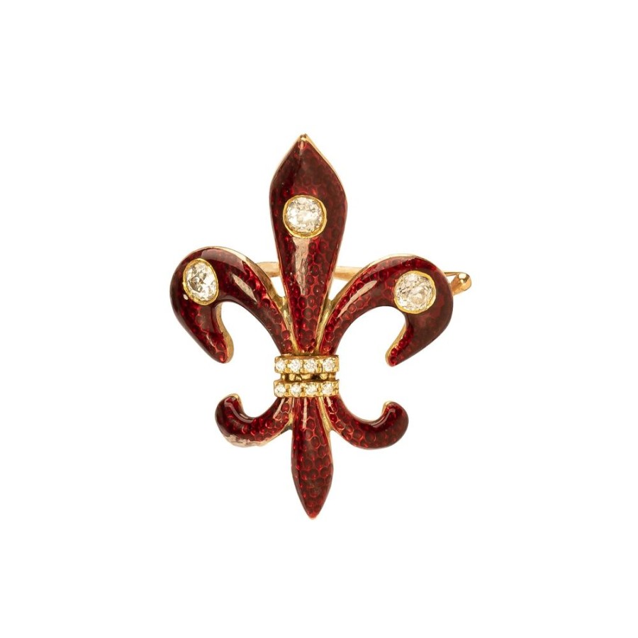 Jewelry Antique & Vintage Jewelry | Riker Bros Red Enamel Fleur De Lie Brooch