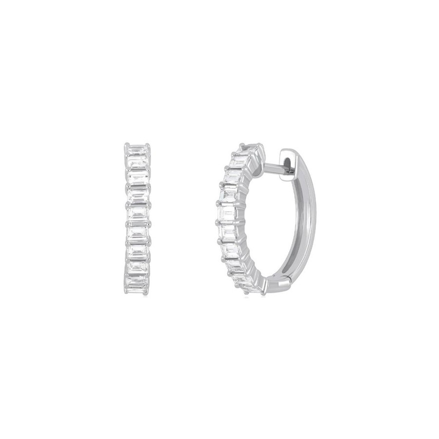 Jewelry EF Collection | Baguette Hoop Earrings - White Gold