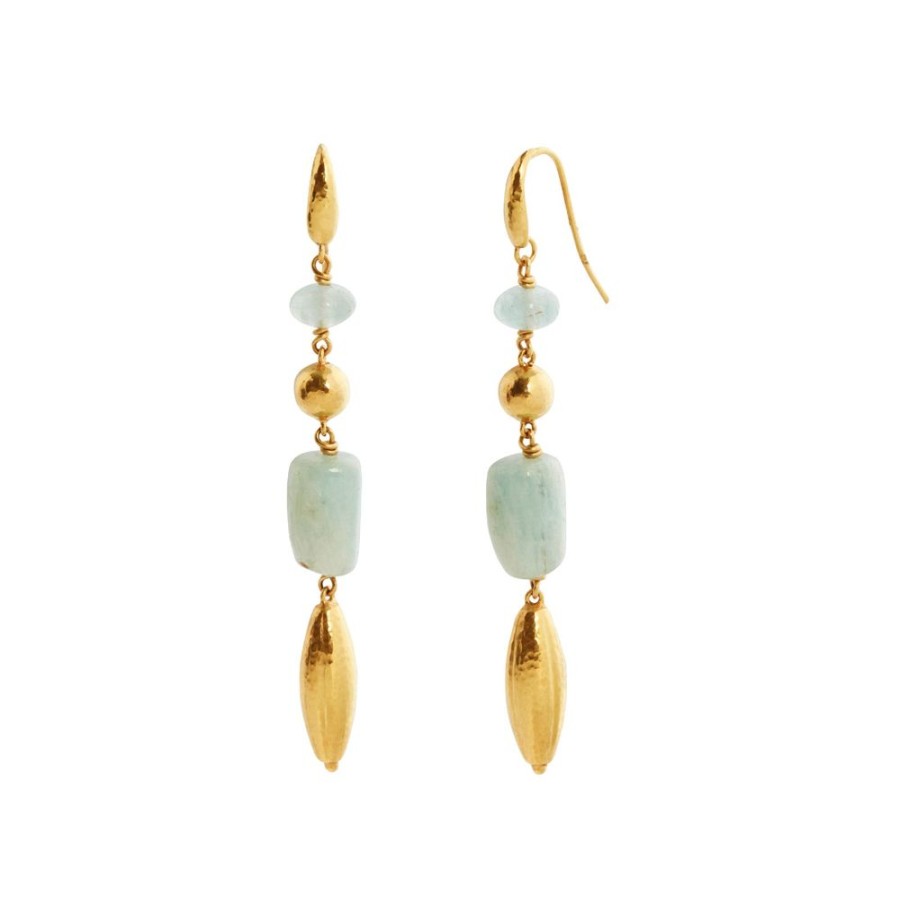 Jewelry Lalaounis | Hammered Milky Aqua Neolithic Earrings