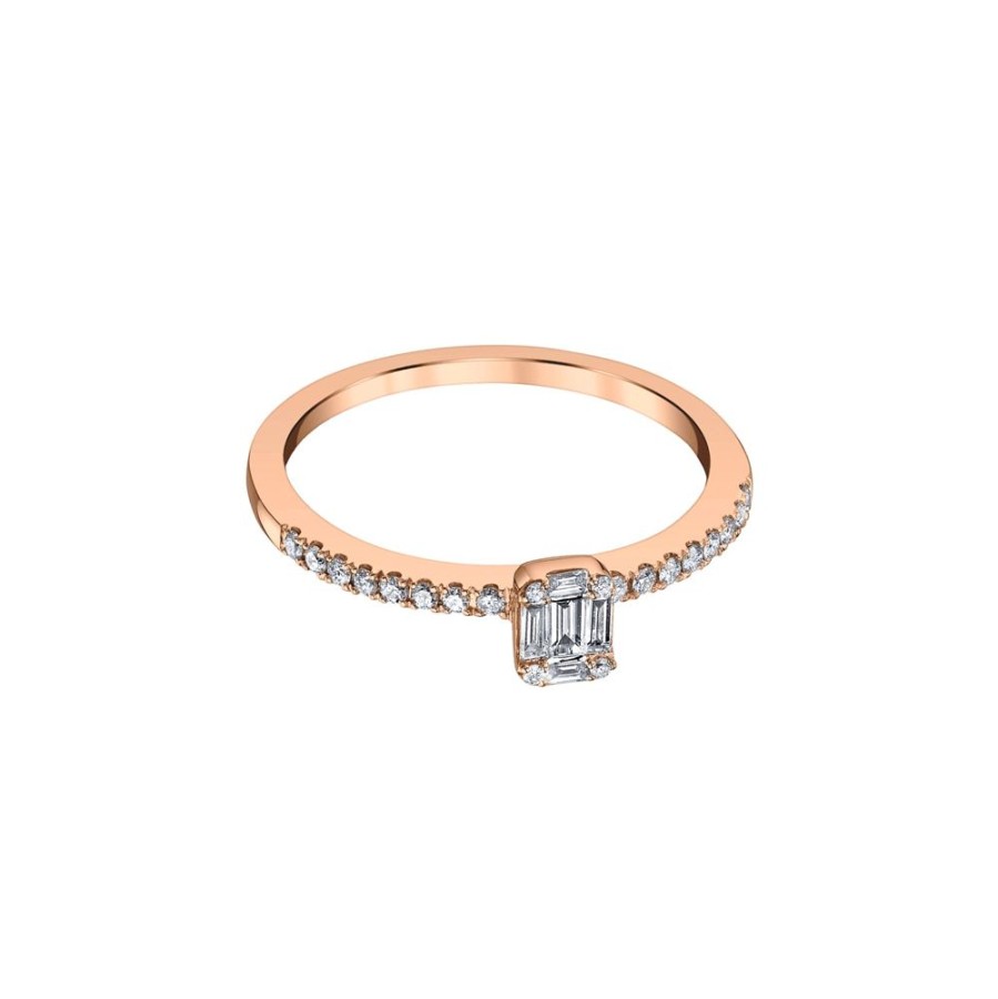 Jewelry Borgioni | Solitaire Baguette Diamond Ring - Rose Gold