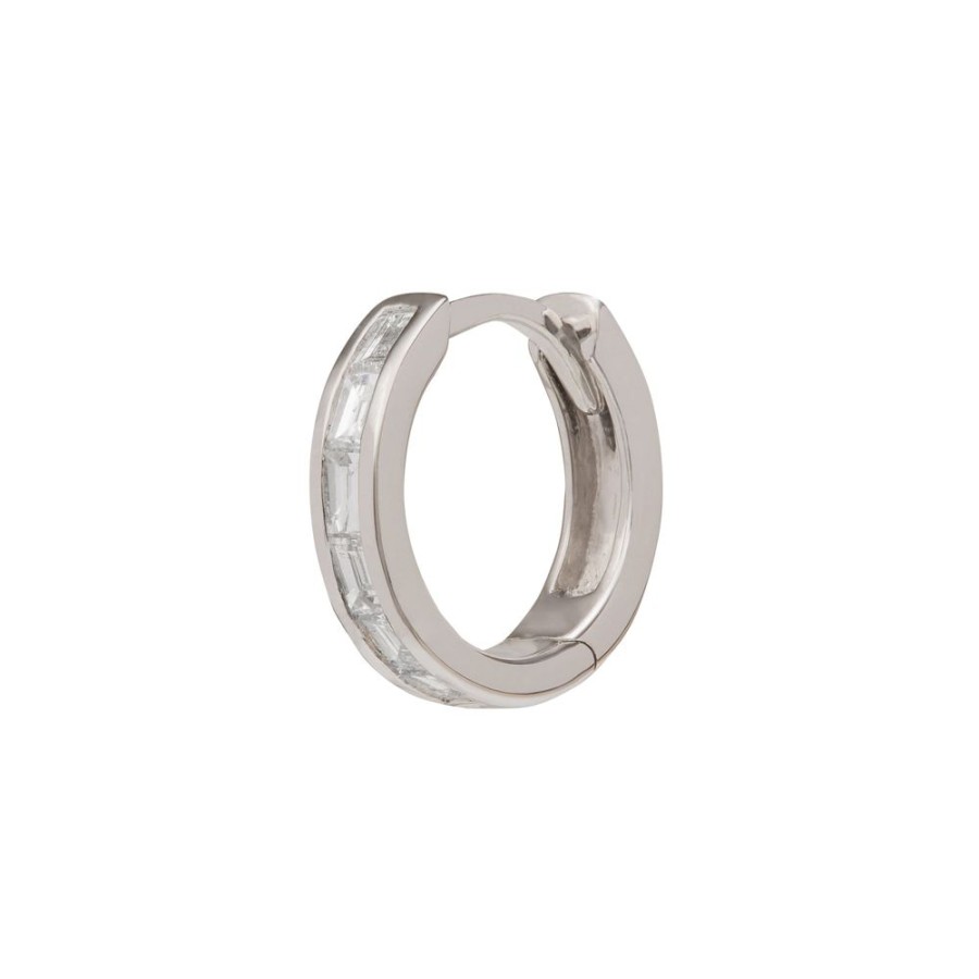 Jewelry Trouver | Half Baguette Huggie 8Mm - White Gold