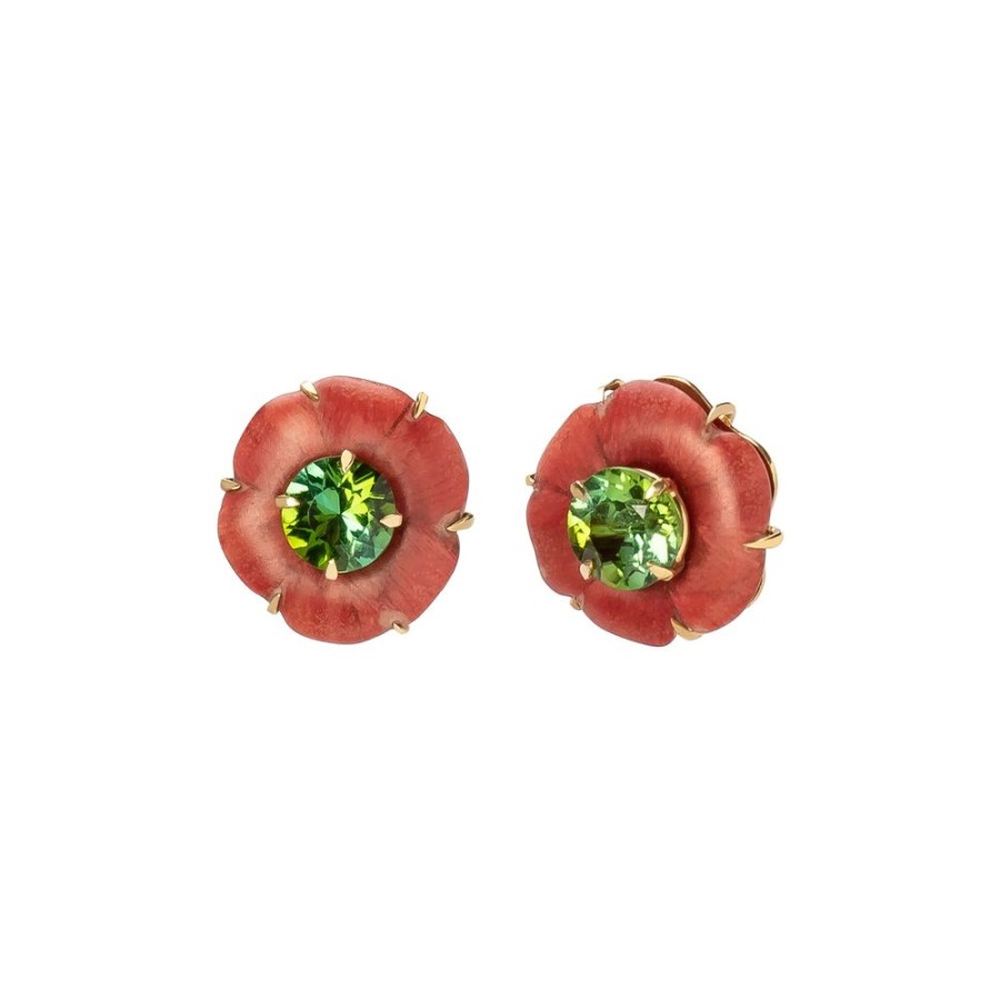 Jewelry Silvia Furmanovich | Marquetry Botanical Pink Flower Studs - Green Tourmaline