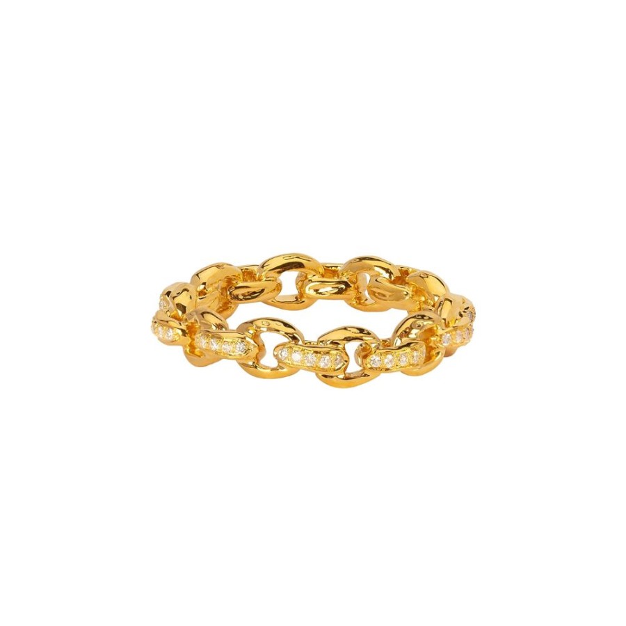 Jewelry Patcharavipa | Diamond Chain Row Ring - Yellow Gold