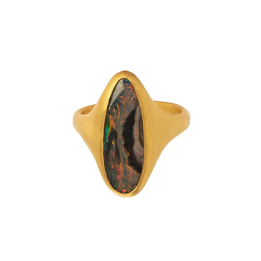 Jewelry Loriann Stevenson | Elongated Lightning Ridge Striped Black Opal Ring