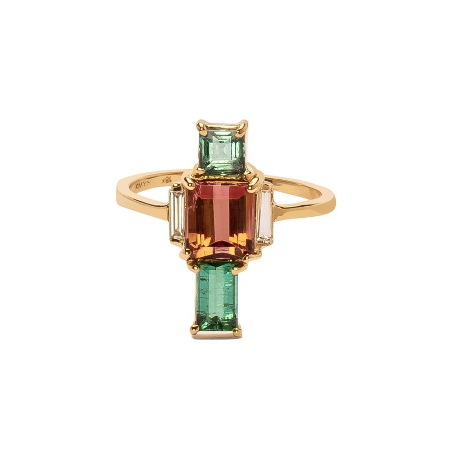 Jewelry Xiao Wang | Galaxy Ring - Coral Tourmaline & Diamond