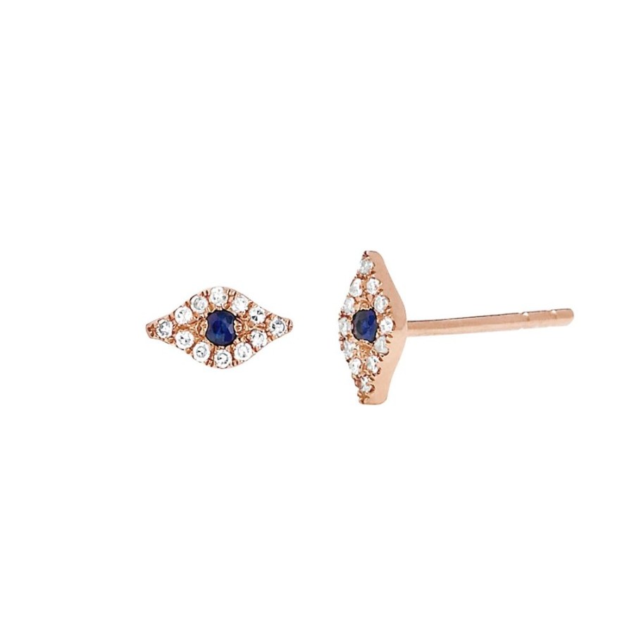 Jewelry EF Collection | Diamond Evil Eye Sapphire Studs - Rose Gold