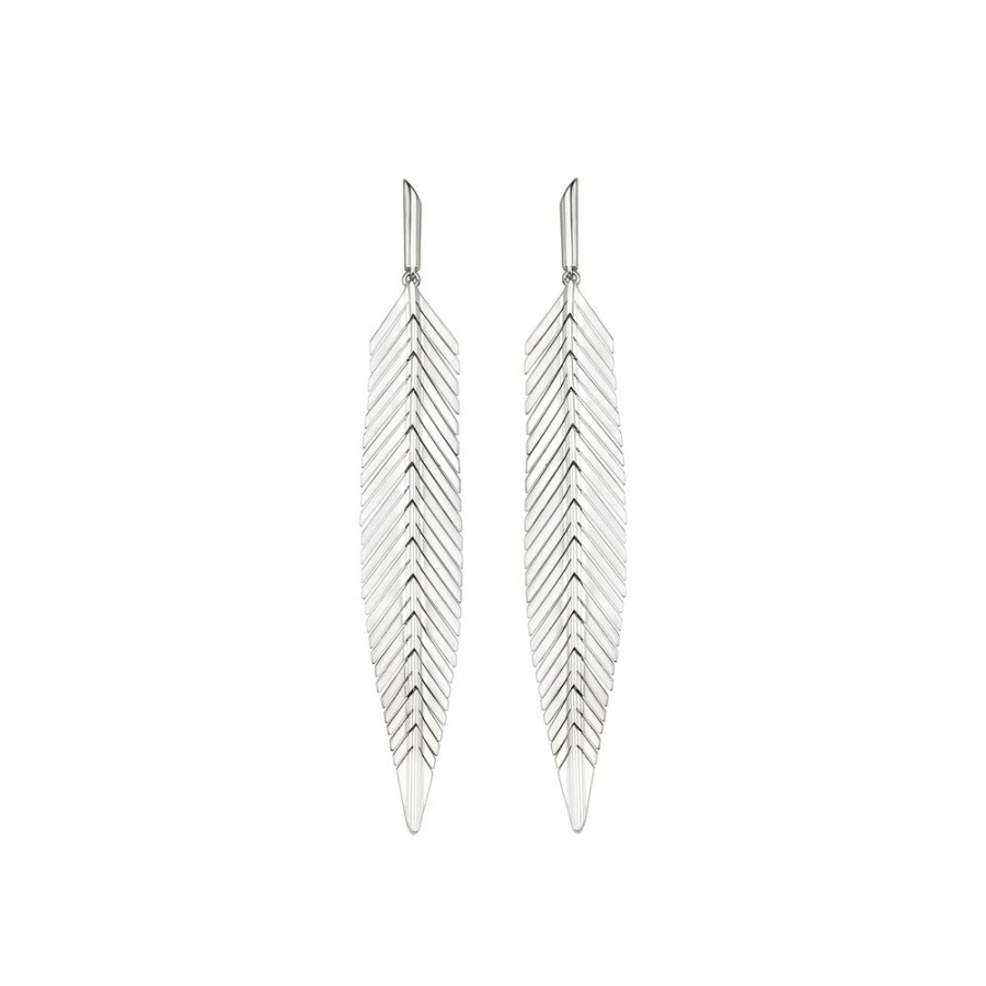 Jewelry Cadar | Medium Feather Earrings - White Gold