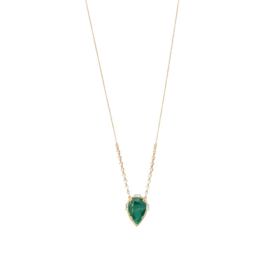 Jewelry BaYou with Love | Large Pear Emerald And Baguette Diamond Necklace