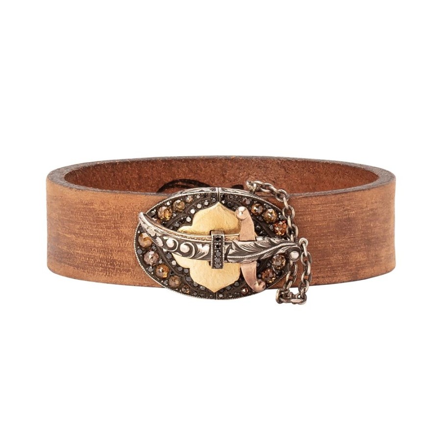 Jewelry Sevan Bıçakçı | Wide Leather Dagger Bracelet