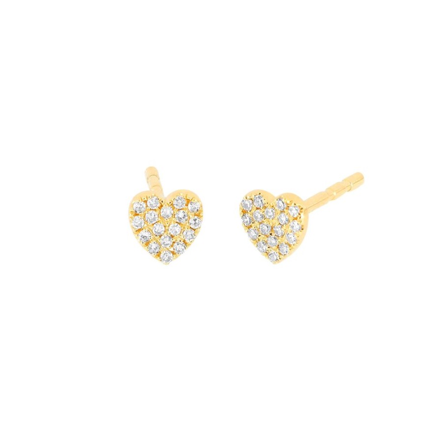 Jewelry EF Collection | Baby Diamond Heart Studs - Yellow Gold