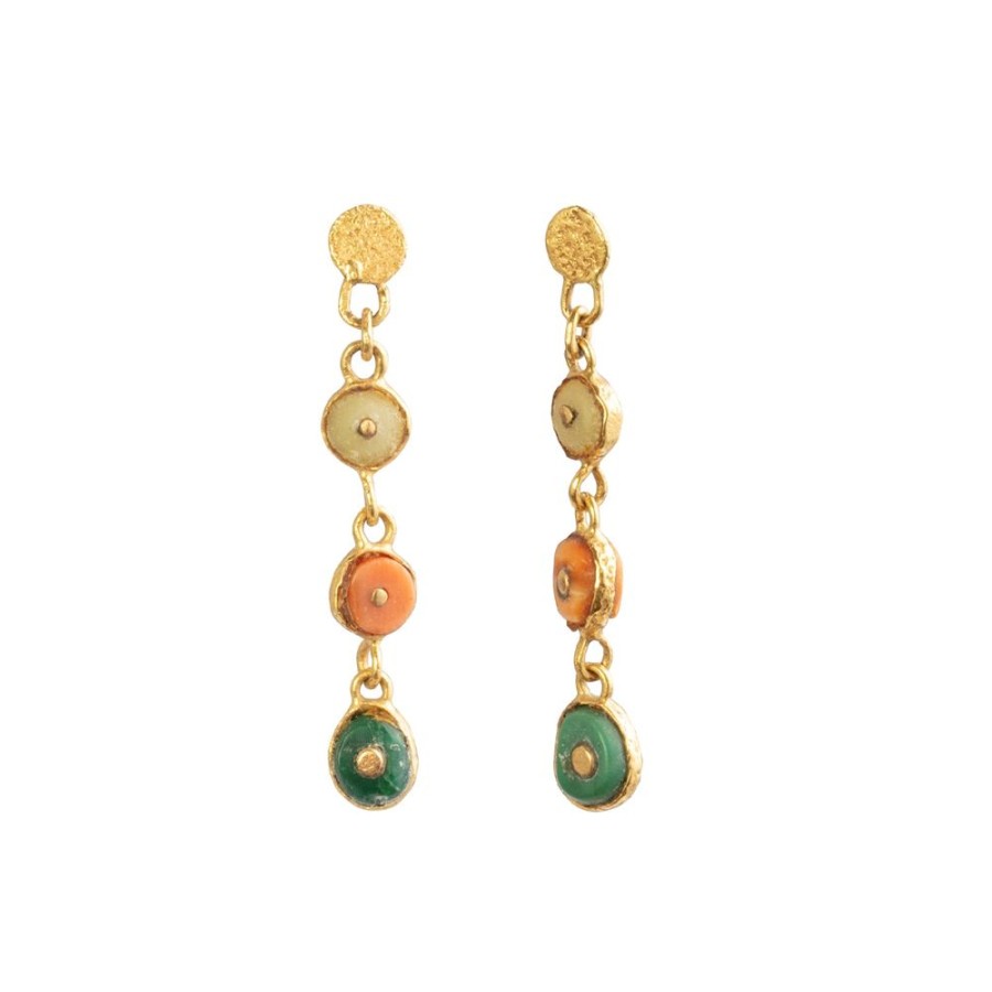 Jewelry Lou Zeldis & Liz Marx Studios | Pre-Colombian Chimu, Turquoise, And Glass Beaded 3 Drop Earrings