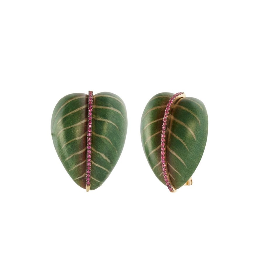 Jewelry Silvia Furmanovich | Ruby Marquetry Leaf Earrings