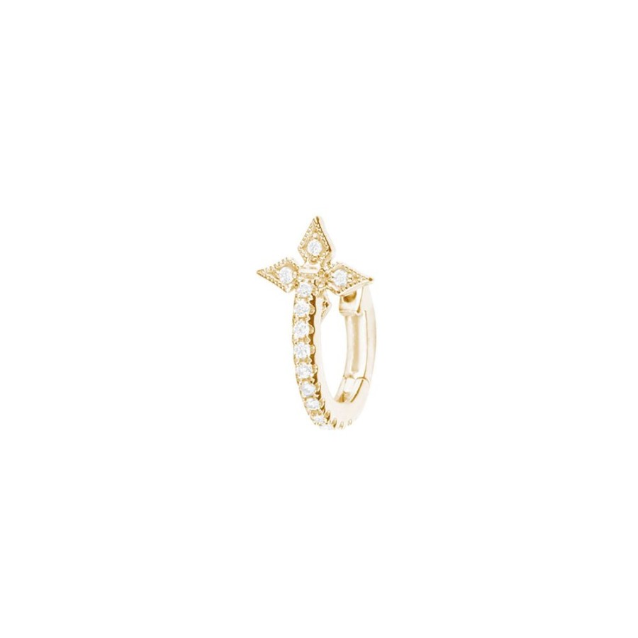 Jewelry Stone Paris | Cross Tiny Hoop - Yellow Gold