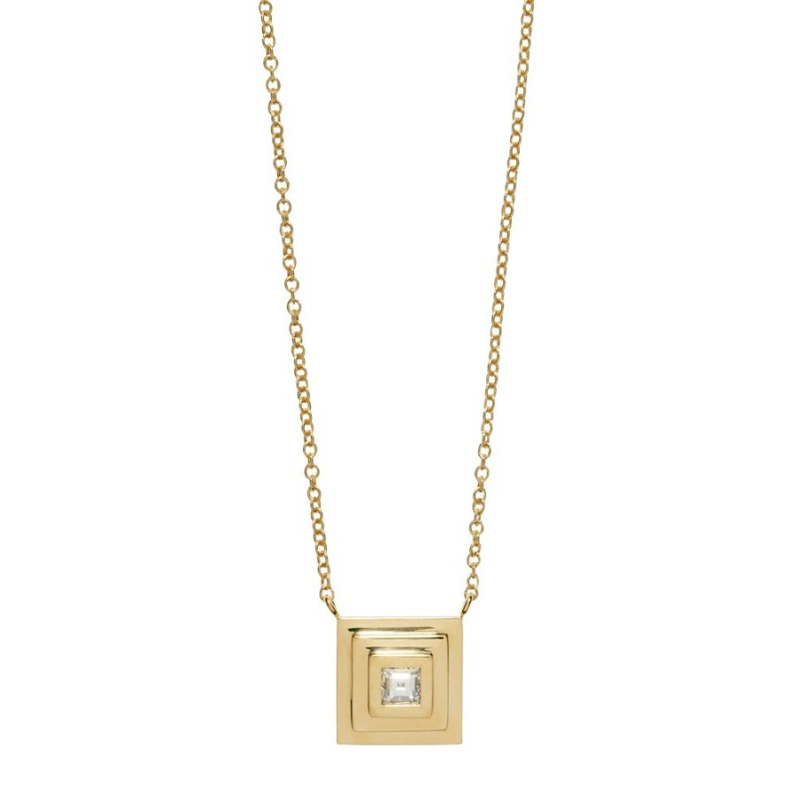 Jewelry Azlee | Staircase Charm Necklace - Carre Diamond