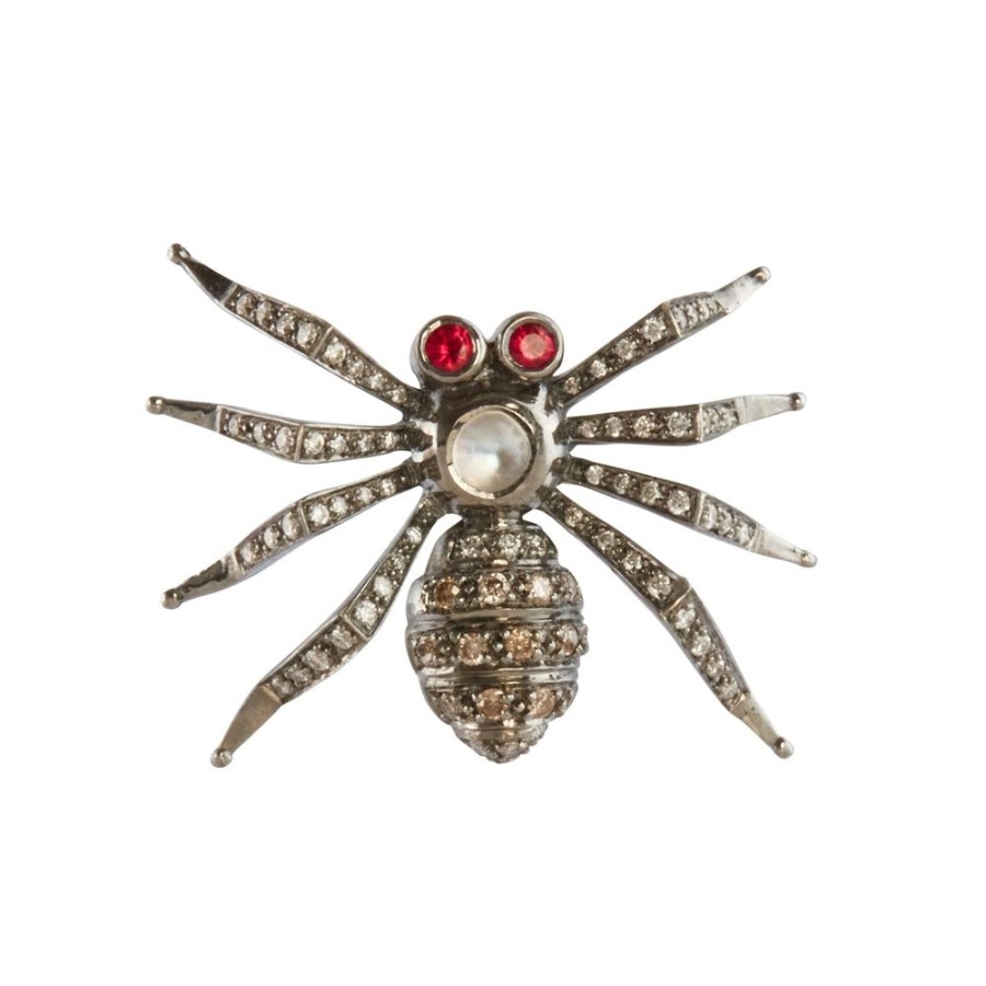 Jewelry Sylvie Corbelin | Small Moonstone And Spinel L'Araignee Pin